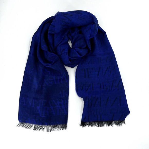 Armani Jeans Other - Armani Jeans Scarf Navy Blue Logo Fringe Virgin Wool Made in Italy Mens NWT